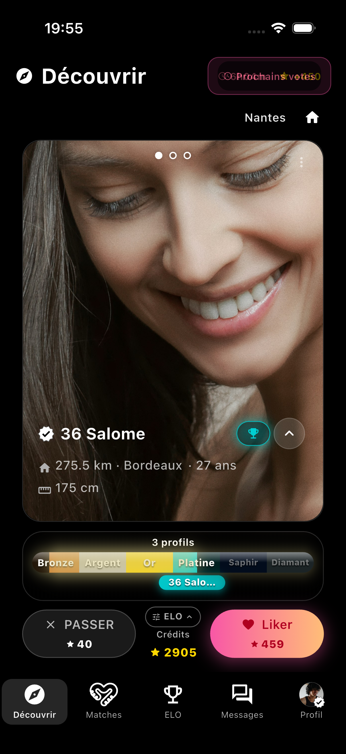 Carte Découvrir Meeeter avec la réglette de ligues et le coût du like